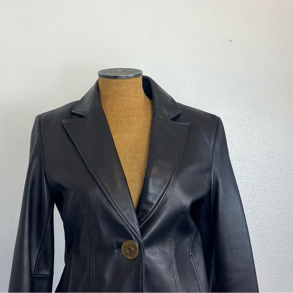 Nine West 90’s Y2K Vintage Classic Buttery Soft Leather Jacket M Brass Button - Picture 3 of 13